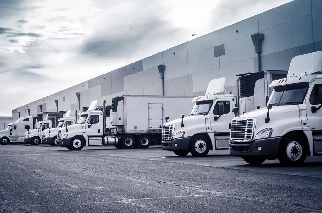 A fleet of trucks using GPS temperature monitoring systems